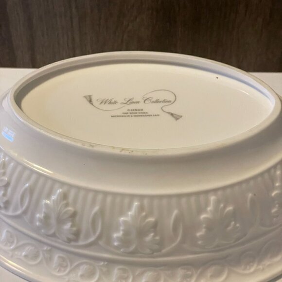 Lenox White Linen 10.5" Oval Vegetable Open Serving Bowl Bone China Made in USA - Picture 4 of 7